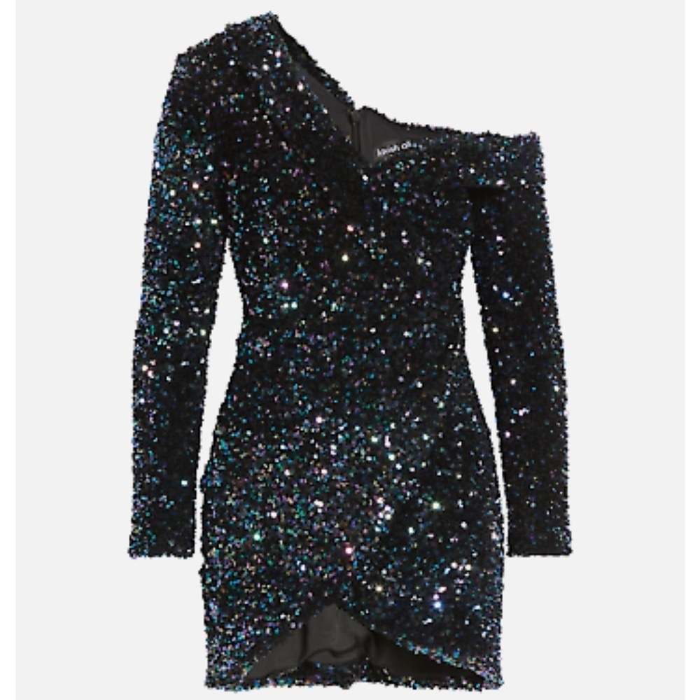 Lavish Alice Sequin Velvet Off Shoulder Asymmetric Cocktail Mini Dress Size 6 - Picture 2 of 8
